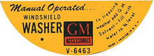 Load image into Gallery viewer, Manual Windshield Washer Lid Decal For 1955-1960 Chevy and GM Car and Trucks
