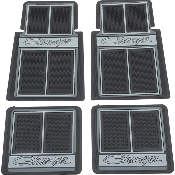 OER 4 Piece Black "Charger" Floor Mat Set 1966-1978 Dodge Charger