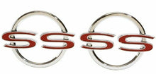 Load image into Gallery viewer, Trim Parts 2360 1964 Chevrolet Impala SS Rear Quarter Panel Emblem Set USA Made
