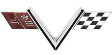 Load image into Gallery viewer, OER Zinc Diecast 427 Turbo V Flag Emblem Set   For 1967 Chevy Impala SS
