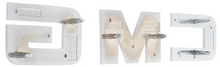 Load image into Gallery viewer, OER Red &quot;GMC&quot; 3 Letter Grille Emblem Set 1983-1991 GMC Truck Van and SUV
