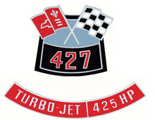 Load image into Gallery viewer, OER Diecast &quot;427&quot; Air Cleaner Emblem Set With 425 HP For 1955-1972 Chevy Models
