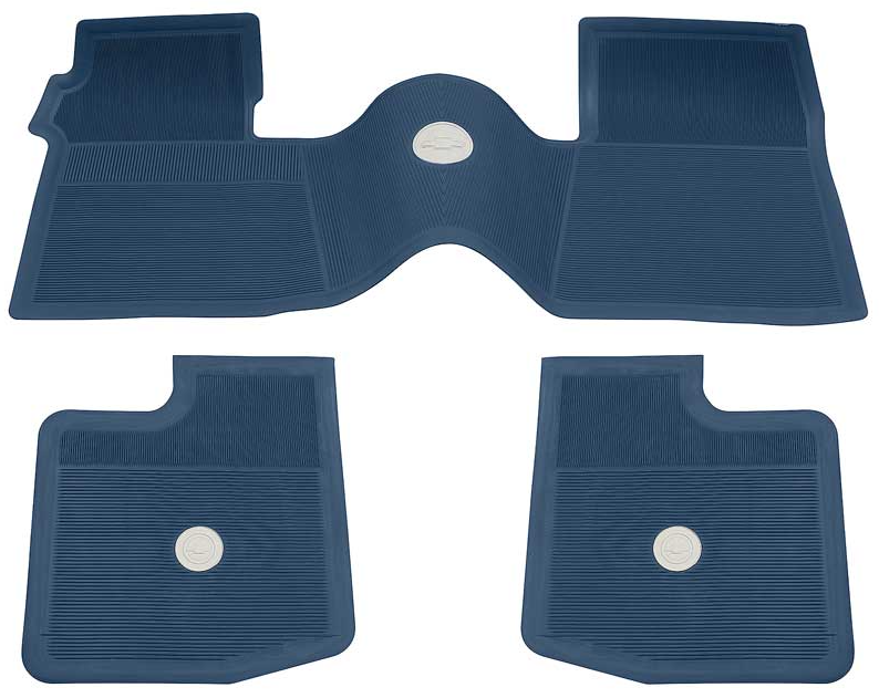 OER Dark Blue Bow Tie 3 Piece Rubber Floor Mat Set 1961-1972 Impala and Bel Air