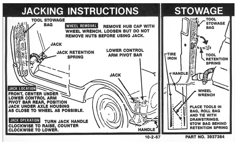 OER Jacking Instruction Decal For 1968-1972 Chevy and GMC 2 Wheel Drive Trucks