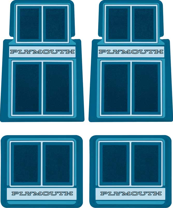 OER 4 Piece Blue/Black Carpeted Floor Mat Set 1960-1976 Plymouth Models