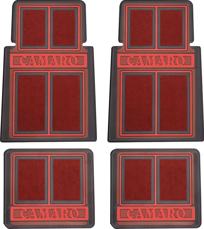 OER 4 Piece Red/Black Carpeted Floor Mat Set 1967-2002 Chevy Camaro Models