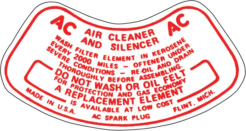 Reproduction Air Cleaner Instruction Decal 1955-1960 Bel Air Nomad and Trucks