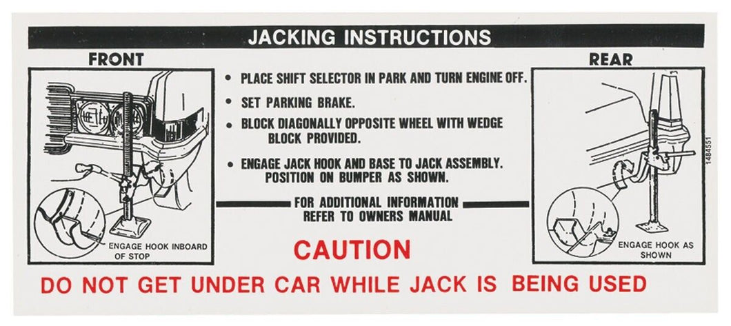 Trunk Jacking Instructions Decal For 1969 Cadillac DeVille Eldorado Fleetwood