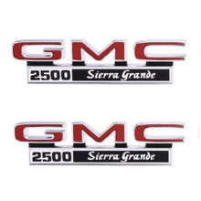 Load image into Gallery viewer, Trim Parts 9834 1971-1972 GMC Truck Fender Emblem Set 2500 Sierra Grande USA
