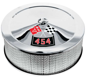 14x5 Chrome Air Cleaner Assembly With 454 Crossed Flags Nova Camaro Chevelle