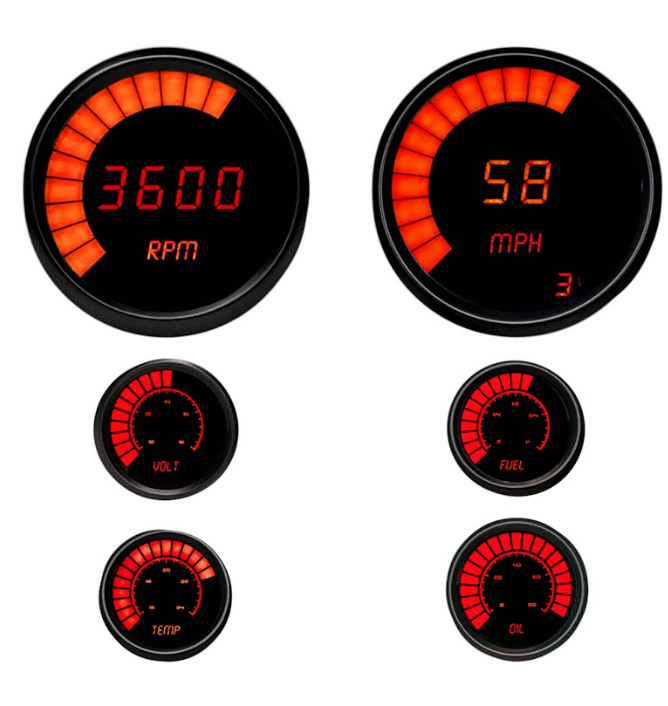 Universal Red LED Digital Bargraph Gauge Set With Black Bezel Custom a ...