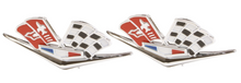 Load image into Gallery viewer, Trim Parts 327/409 X-Flag Front Fender Emblem Set 1962-1963 Impala and Bel Air
