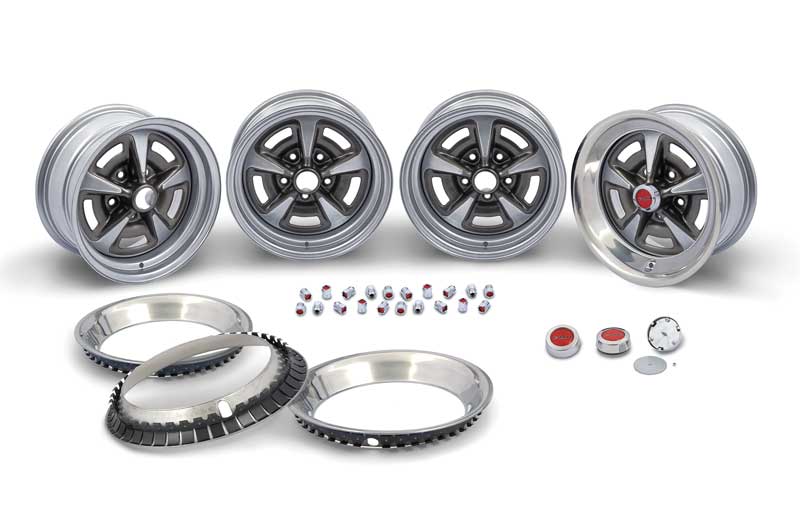 OER RDK403R 1967-72 Pontiac 15 X 7 Rally II Wheel Kit Red Center Caps and Nuts