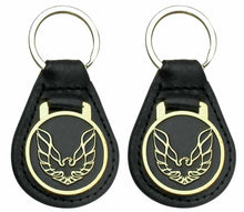 Load image into Gallery viewer, 2 Pack Leather Keychain Ring W/ Gold Wings Up Bird Pontiac Firebird and Trans AM
