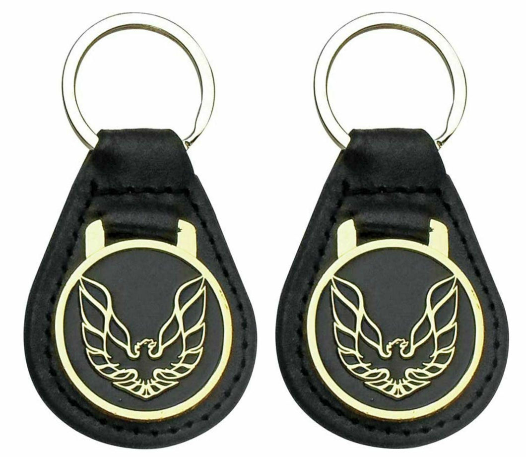 2 Pack Leather Keychain Ring W/ Gold Wings Up Bird Pontiac Firebird and Trans AM