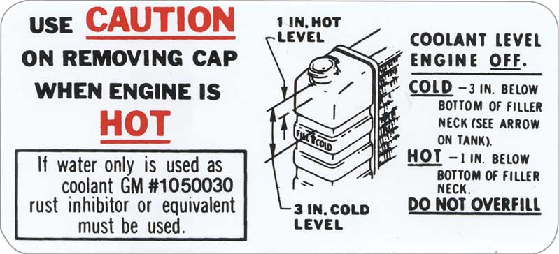 OER Radiator Support Cooling Caution Decal 1967-1968 Pontiac Firebird Models