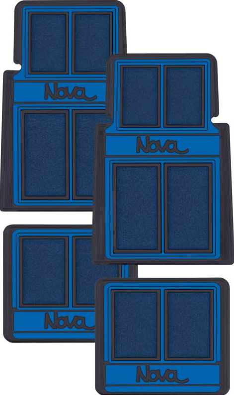 OER 4 Piece Blue/Black Carpeted Floor Mat Set 1962-1979 Chevy II Nova Models