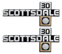 Load image into Gallery viewer, OER Front Fender "Scottsdale 30" Emblem Set 1981-1988 Chevy Pickup Trucks
