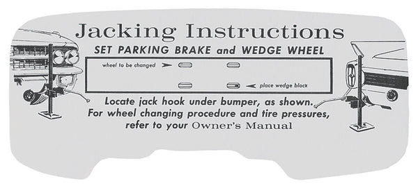 Trunk Jacking Instructions Tag Card For 1962 Cadillac DeVille Eldorado Fleetwood