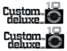 Load image into Gallery viewer, OER Front Fender "Custom Deluxe 10" Emblem Set 1975-1980 Chevy Pickup Trucks
