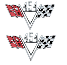 Load image into Gallery viewer, OER Custom 454 Crossed Flag Front Fender Emblem Set For Chevy Car and Trucks
