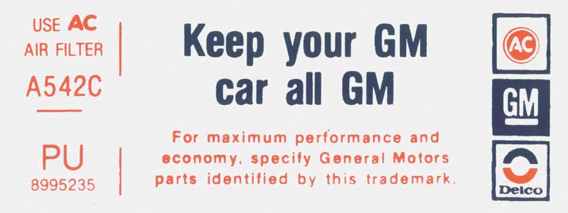 Keep Your GM Car All GM Decal For 1976 Pontiac Firebird 400-4V PU Code