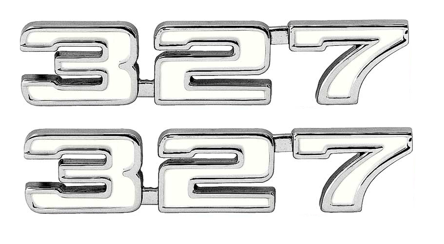 OER Chrome Zinc Diecast 327 Front Fender Emblem Set For 1969 Chevy Camaro Models