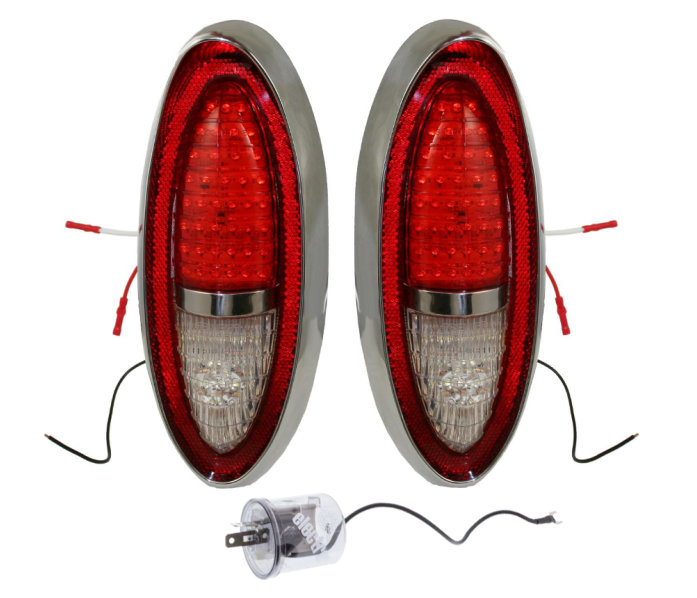 United Pacific 12V LED Tail Light Set With Bezel and Flasher 1954 Chevy Bel Air