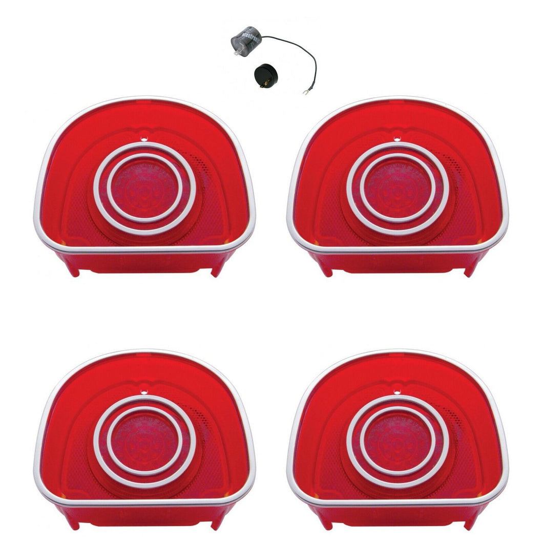 1968 Chevrolet Impala Caprice LED Tail Light SS Trim Set of 4 w/ LED Flasher