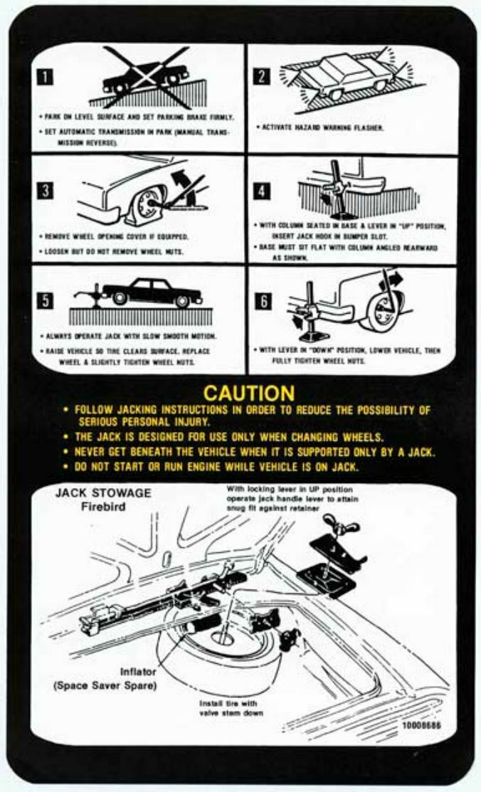 OER Trunk Lid Space Saver Spare Jacking Instructions Decal 1979-1980 Firebird