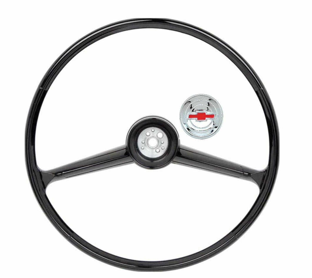 OER  2 Spoke Black Steering Wheel & Bow Tie Horn Cap 1960-1966 Chevy/GMC Truck