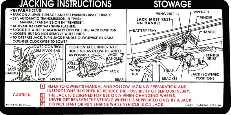 OER Jacking Instruction Decal For 1973 Chevy and GMC 2 Wheel Drive Trucks