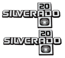 Load image into Gallery viewer, OER Front Fender Silverado Emblem Set 1981-1987 Chevy Truck Blazer Suburban
