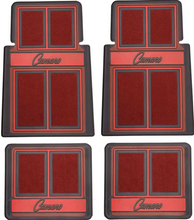 Load image into Gallery viewer, OER 4 Piece Red/Black Carpeted Floor Mat Set 1967-2002 Chevy Camaro Models
