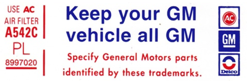 Keep Your GM Car All GM Decal For 1978 Pontiac Firebird 400 4 BBL RL Code