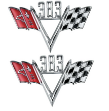 Load image into Gallery viewer, OER Custom 383 Crossed Flag Front Fender Emblem Set For Chevy Car and Trucks
