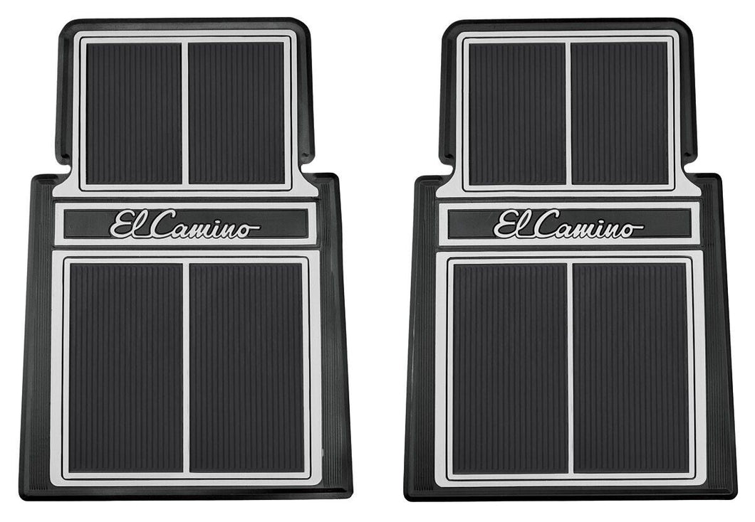 RestoParts Black Rubber Plasticolor Floor Mat Set 1964-87 El Camino Stamped Logo