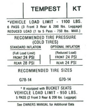Load image into Gallery viewer, Door Jamb Tire Pressure Decal 1970 Pontiac GTO LeMans and Tempest Models
