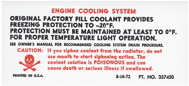 Engine Cooling System Decal Sticker For 1973 Pontiac Firebird and Trans AM