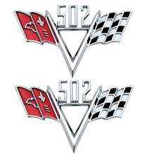 Load image into Gallery viewer, OER Custom 502 Crossed Flag Front Fender Emblem Set For Chevy Car and Trucks
