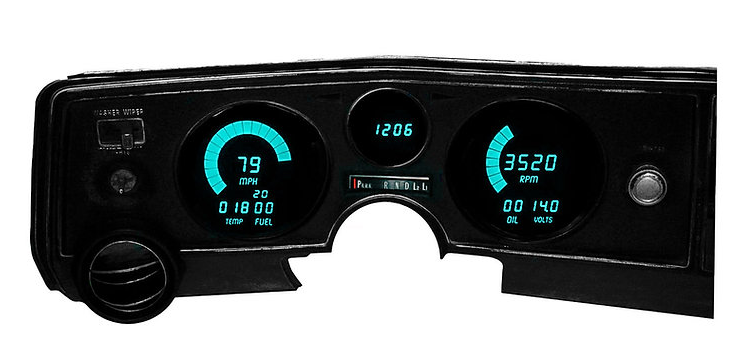 Intellitronix Teal LED Digital Gauge Cluster 1969 Chevy Chevelle Models