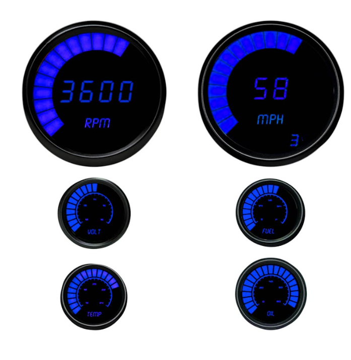 Universal Blue LED Digital Bargraph Gauge Set With Black Bezel Custom and Hotrod
