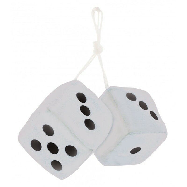 United Pacific C5038W 3" X 3" White Plush Fuzzy Dice Hotrod Streetrod