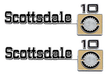 Load image into Gallery viewer, OER Front Fender &quot;Scottsdale 10&quot; Emblem Set 1975-1980 Chevy Pickup Trucks
