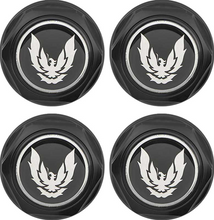 Load image into Gallery viewer, OER Black With Silver Bird Wheel Center Cap Set 1982-1992 Firebird Trans AM
