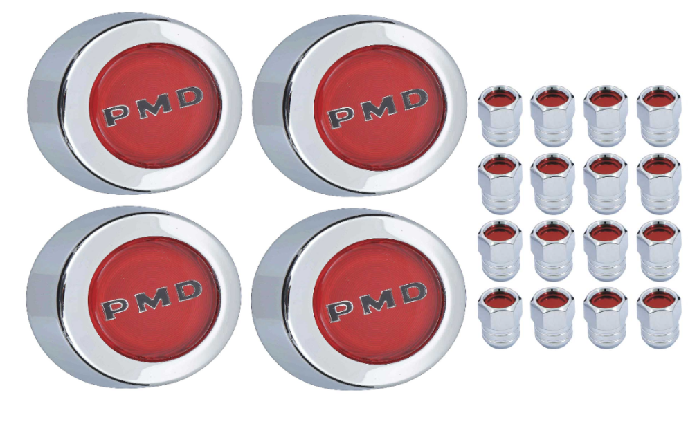 OER Red Rally II Center Cap & Lugnut Set 1967-1972 Pontiac GTO Lemans Firebird