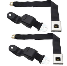 Load image into Gallery viewer, OER Deluxe Interior Front Seat Belt Set With Gold Starburst 1967 Firebird and Camaro
