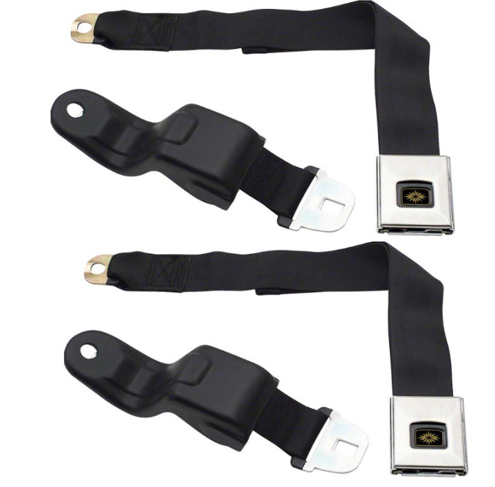 OER Deluxe Interior Front Seat Belt Set With Gold Starburst 1967 Firebird and Camaro