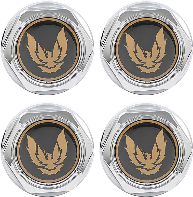 OER Chrome Wheel Center Cap Set w/ Late Gold Bird Logo 1982-1992 Firebird