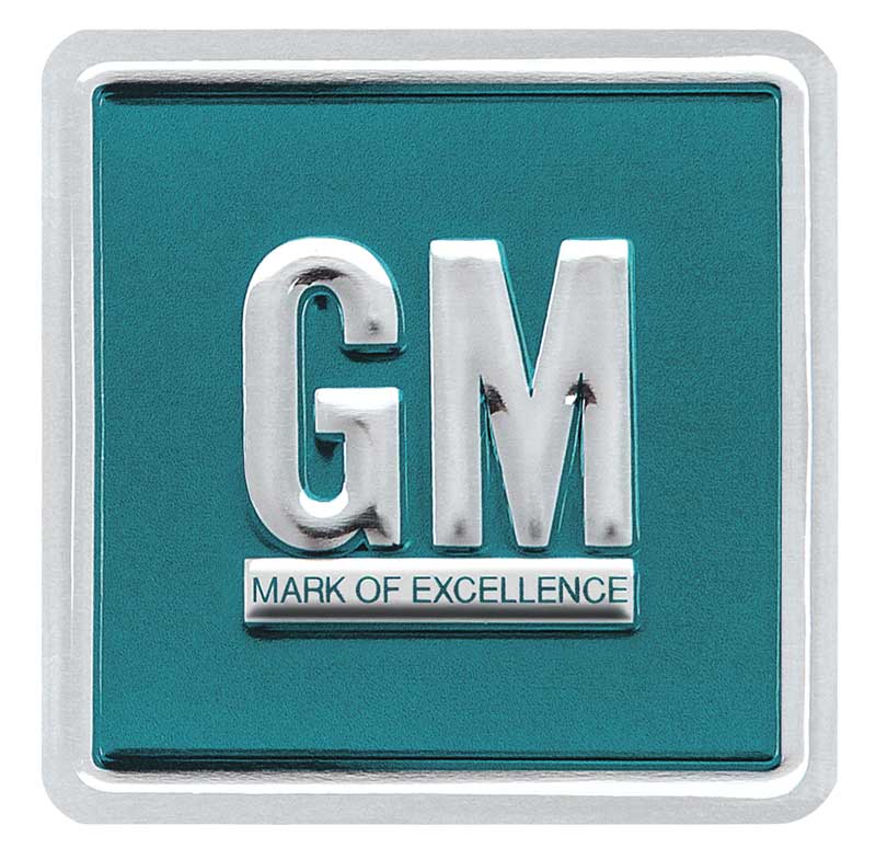 OER GM Emblem Door Decal Embossed Aqua 1967-1974 Camaro Nova Impala Firebird